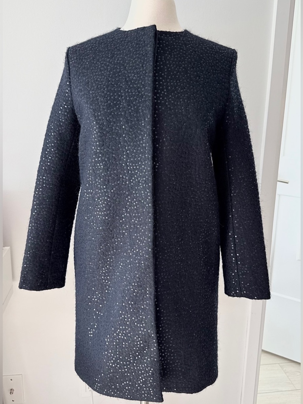 COS Wool Blend Sequin Classic Coat Dark Navy EU 34 (XS–S) NWOT - Picture 4 of 15